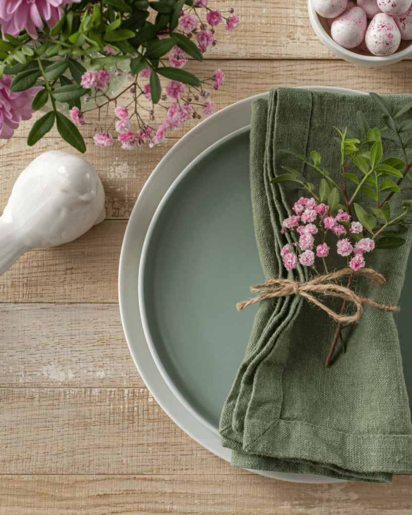 Botanical dyed Easter eggs in earthy tones on a linen cloth.